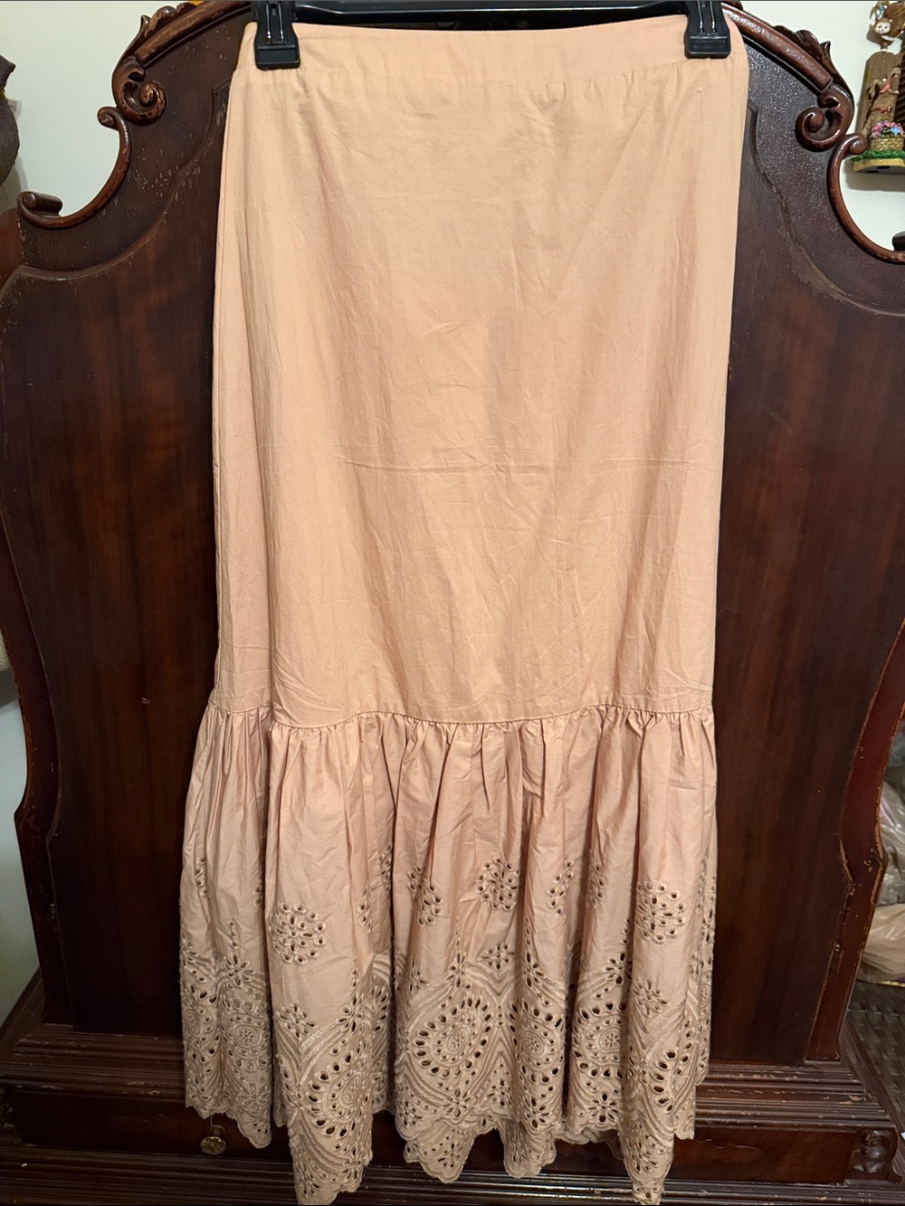 Moon River Tan Tiered Eyelet Maxi Skirt